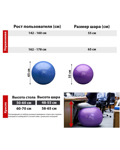 М'яч для фітнесу (фітбол) WCG 65 Anti-Burst 300кг Фіолетовий + насос