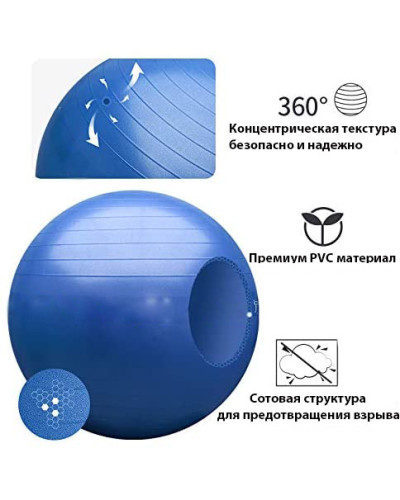 М'яч для фітнесу (фітбол) WCG 65 Anti-Burst 300кг Голубий + насос