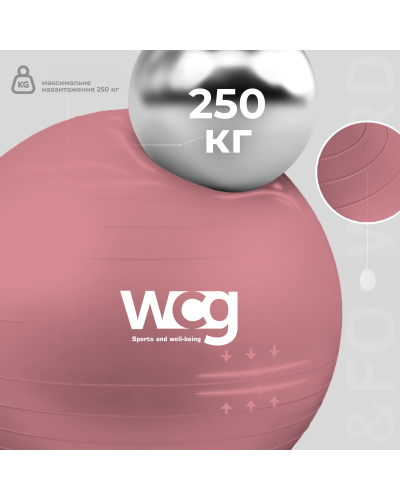 М'яч для фітнесу (фітбол) WCG 55 Anti-Burst 250кг Pale Pink + насос