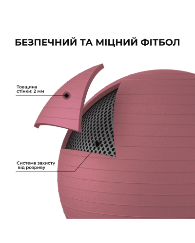 М'яч для фітнесу (фітбол) WCG 55 Anti-Burst 250кг Pale Pink + насос