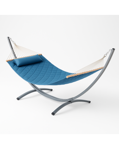 Стійка для гамака + Двомісний гамак SOFT блакитний XXL 200x140 з планками