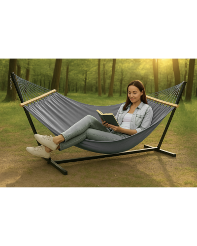 Монотонний гамак з планкою WISH сірий двомісний XXL 200х150 WCG