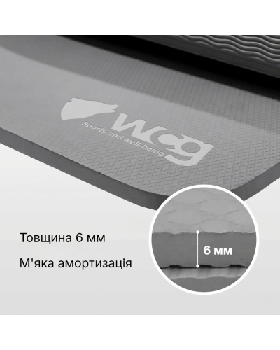 Килимок для йоги складаний WCG 183×61×6 мм TPE, двосторонній нековзкий, для фітнесу та подорожей, сірий