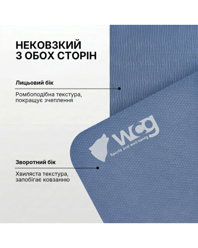 Килимок для йоги складаний WCG 183×61×6 мм TPE, двосторонній нековзкий, для фітнесу та подорожей, синій