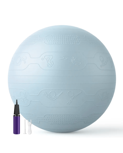 М’яч для фітнесу WCG Balance Pro 65 см Anti-Burst до 500 кг з насосом, фітбол для йоги, пілатесу та вагітних, блакитний