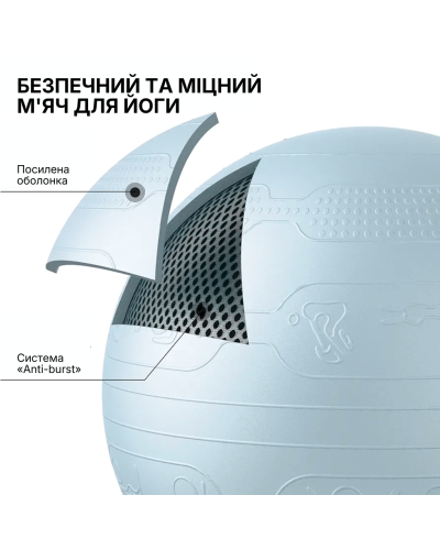 М’яч для фітнесу WCG Balance Pro 65 см Anti-Burst до 500 кг з насосом, фітбол для йоги, пілатесу та вагітних, блакитний