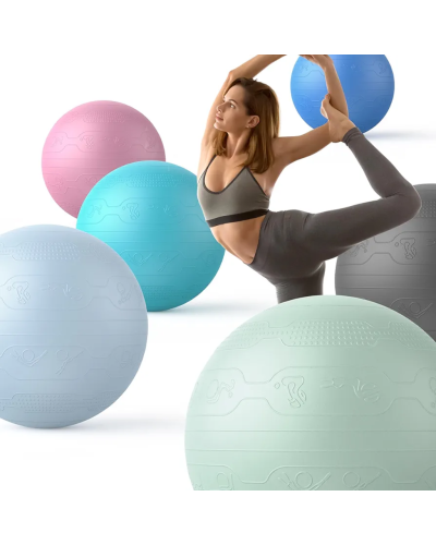 М’яч для фітнесу WCG Balance Pro 65 см Anti-Burst до 500 кг з насосом, фітбол для йоги, пілатесу та вагітних, блакитний