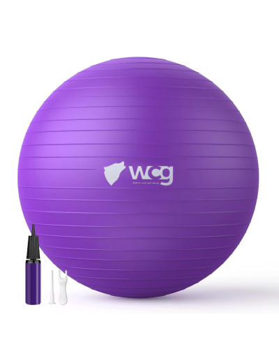 Мяч для фитнеса WCG Balance Pro 65 см Anti-Burst до 500 кг с насосом, фитбол для йоги, пилатеса и беременных, фиолетовый