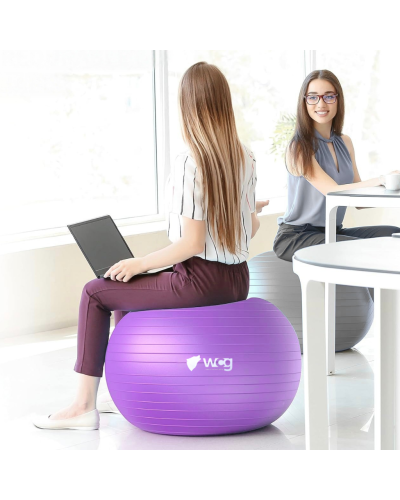 Мяч для фитнеса WCG Balance Pro 65 см Anti-Burst до 500 кг с насосом, фитбол для йоги, пилатеса и беременных, фиолетовый