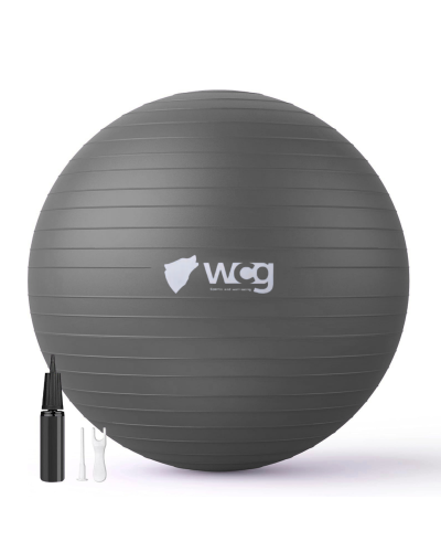 Мяч для фитнеса WCG Balance Pro 75 см Anti-Burst до 500 кг с насосом, фитбол для йоги, пилатеса и беременных, графитовый