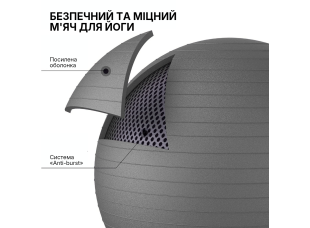 Мяч для фитнеса WCG Balance Pro 75 см Anti-Burst до 500 кг с насосом, фитбол для йоги, пилатеса и беременных, графитовый
