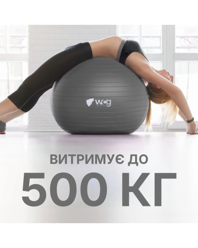 Мяч для фитнеса WCG Balance Pro 75 см Anti-Burst до 500 кг с насосом, фитбол для йоги, пилатеса и беременных, графитовый