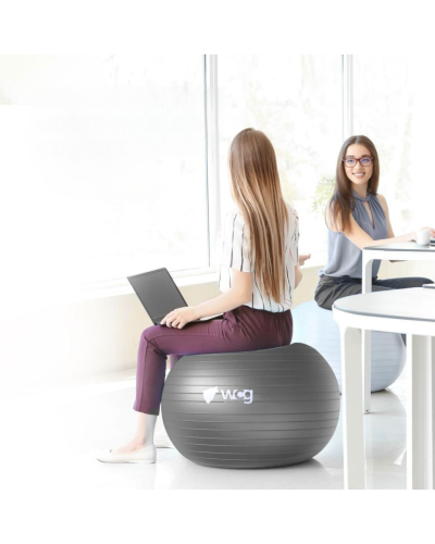 Мяч для фитнеса WCG Balance Pro 75 см Anti-Burst до 500 кг с насосом, фитбол для йоги, пилатеса и беременных, графитовый
