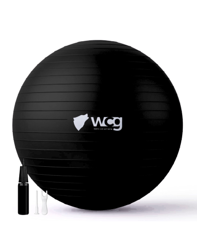 Мяч для фитнеса WCG Balance Pro 85 см Anti-Burst до 500 кг с насосом, фитбол для йоги, пилатеса и беременных, черный