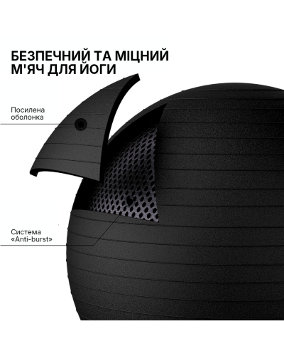 Мяч для фитнеса WCG Balance Pro 85 см Anti-Burst до 500 кг с насосом, фитбол для йоги, пилатеса и беременных, черный