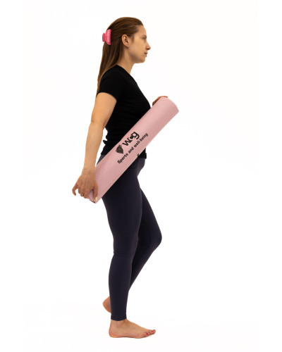 Коврик для йоги WCG Asana 173×61×0,4 см с разметкой для асан и чехлом, пастельно-розовый
