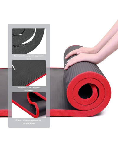 Коврик для йоги и фитнеса WCG ComfortLine NBR 10mm с защитным кантом и разметкой (синий)